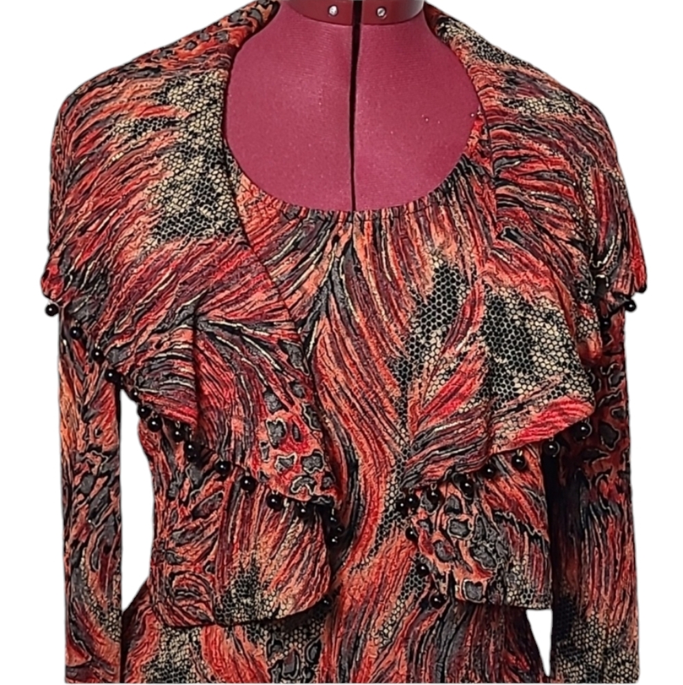 2Pc Matching Set Tank Beaded Bolero Jacket Red Gold Joseph Ribkoff